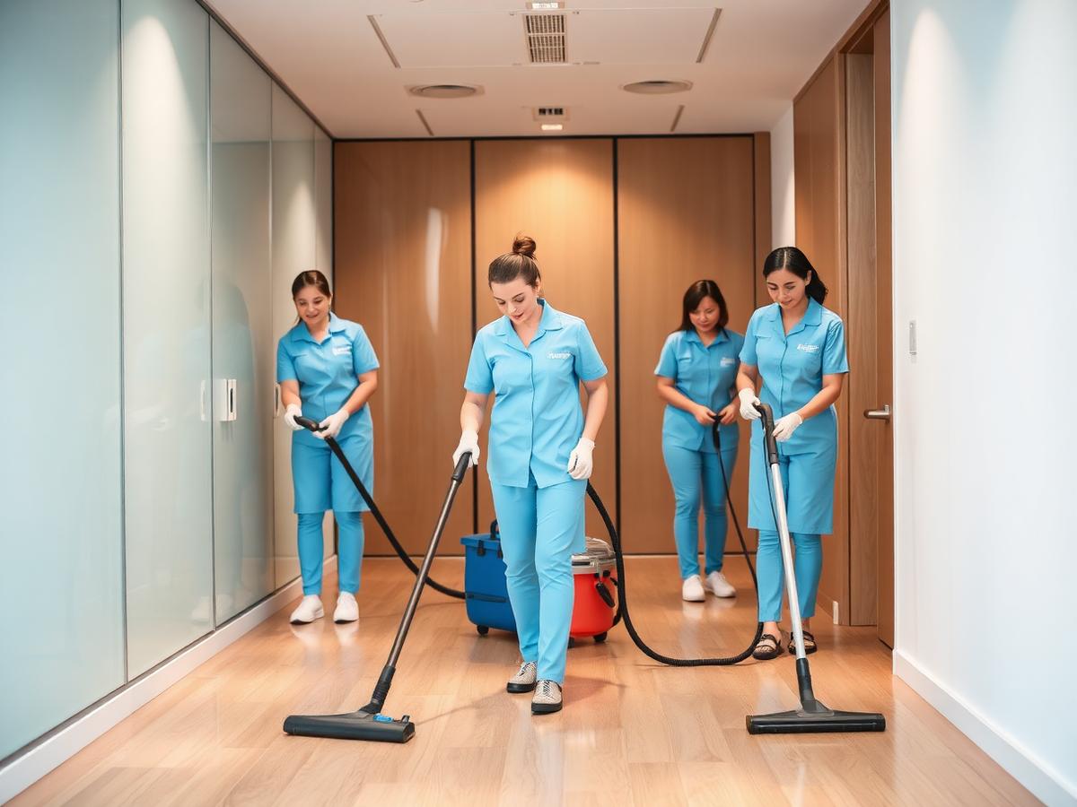 AHa cleaning team at work in a hallway