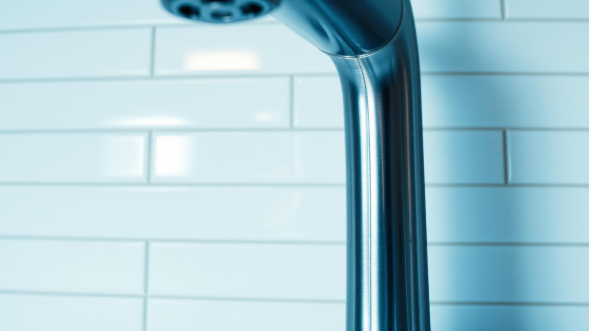 Streak-free stainless steel kitchen faucet against clean subway tile
